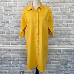 Karen Kane Yellow Shirt Dress Linen Tencel Cotton Minimalist Scandi Casual S